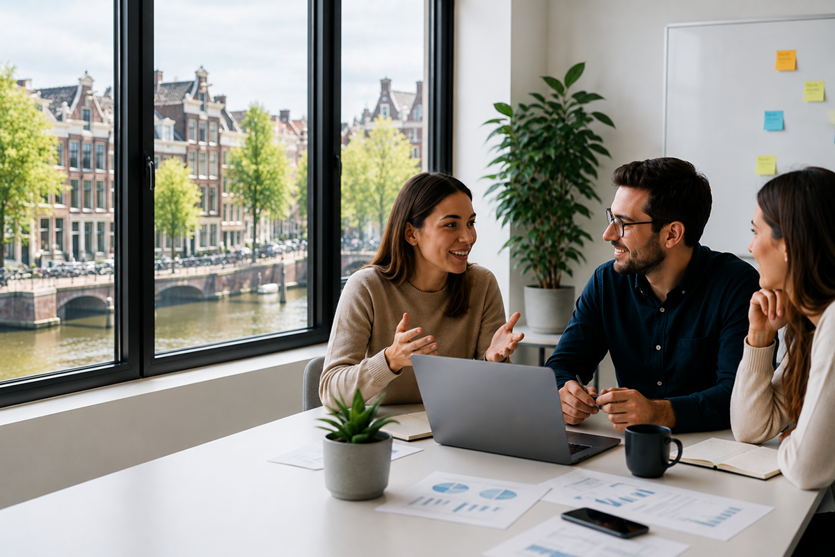people talking in office